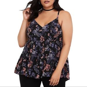torrid Black Challis Paisley Babydoll Cami | Colorful Floral Print Top | 0X